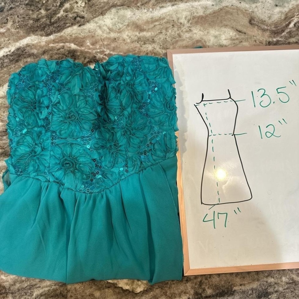 Y2K Fairy Whimsical Teal high low prom dress with sequins flower detail 5 Smal - Picture 8 of 8
